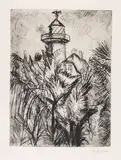 Ernst Ludwig Kirchner, Leuchtturm im Grünen, Fehmarn, 1913, Drypoint