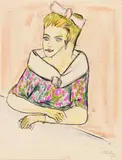 Max Pechstein, Junge Frau mit Haarschleife, 1924, Colored chalk drawing with India ink