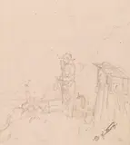 Carl Spitzweg, Strickende Wacht (Der Kanonier), Um 1848, Pencil drawing