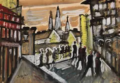Großstadtszene by Hugo Scheiber, 1918-, Gouache, sold Dec 2020
