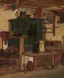Reinhard Sebastian Zimmermann, Grüner Kachelofen, 1857, Oil on cardboard