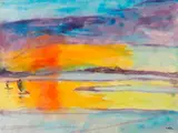 , 1940. by Sonnenuntergang mit zwei Seglern, Watercolor, sold Dec 2020