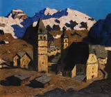Alfons Walde, Bergstadt (Kitzbühel im Frühling), 1956, Oil on cardboard