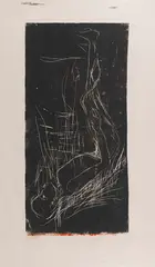 Gebückter by Georg Baselitz, 1977, Linocut. Oil-based paint on board, sold Dec 2020