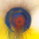 Otto Piene, Pome Granate, 1989, Oil, traces of fire and smoke on canvas