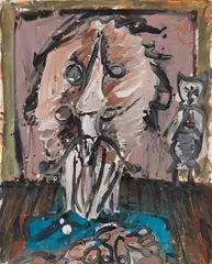 Mann + Eule II by Markus Lüpertz, 1996, Oil on canvas, sold Dec 2020
