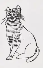 Sam sitting by Andy Warhol, Um 1955, India ink drawing, sold Dec 2020