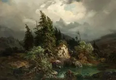 Adolf Kosárek, Mountain landscape in the storm, oil on canvas