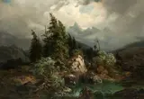 Adolf Kosárek, Mountain landscape in the storm, oil on canvas