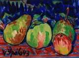 Apples and Pears on the Carpathian Blanket by Václav Špála, 1943, oil on cardboard, sold Nov 2009