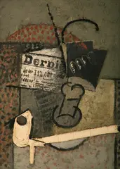 Emil Filla, Glass and newspapers, 1914, oil on wood