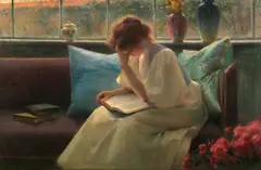 Thoughtful reader by František Dvořák, oil on canvas, sold Nov 2009