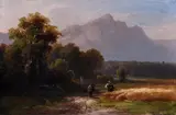 Hugo Ullik, Under the mountains, oil on wood