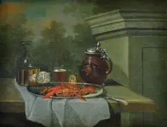 Jan Kašpar Hirschely, Still-life with crawfish, oil on wood