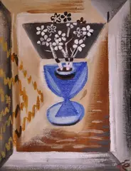 Josef Čapek, Bunch of flowers in the blue vase, oil on wood