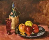 Jan Slavíček, Still-life with apples and bottle of Chianti