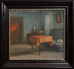 Jakub Schikaneder, Interion with sleeping dog, oil on board