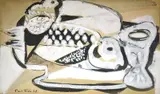 Still life with fish by Emil Filla, 1928, kombin. techn. on paper, sold Dec 2012