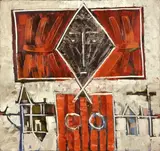 Richard Fremund, Woman in red napkin, 2.1.1960, oil on canvas