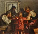 Rudolf Kremlička, Cobbler ´s familly, 1912, oil on wood