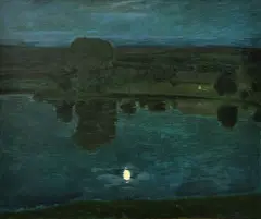 Antonín Hudeček, Night on the pond, oil on canvas