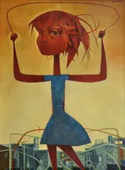 Mikuláš Medek, Girl with a jumping-rope, oil on canvas