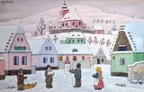 Stavění sněhuláka by Josef Lada, 1949, kvaš na kartonu, sold May 2013