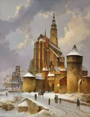 Karl Wurbs, Chrám s městským opevněním, 1857, olej na plátně