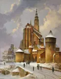 Karl Wurbs, Chrám s městským opevněním, 1857, olej na plátně