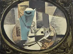 Emil Filla, Zátiší s kartou a dýmkou, 1914, olej na dřevě