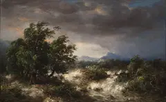 Adolf Kosárek, Mountain scenery in a storm, oil on wood