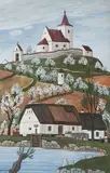 Mlýn s kostelíkem by Josef Lada, 1944, kvaš na kartonu, sold May 2014