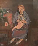 Georges Kars, Knitting woman, 1930, oil on canvas