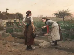 Václav Brožík, By the water well, oil on canvas