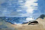 Rudolf Kremlička, Coast with boats, 1931, oil on canvas