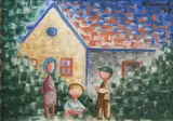 Josef Čapek, Children and a house, 1931, oil on canvas