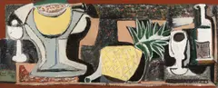 Emil Filla, Still life with a pineapple, 1930, oil, enamel and sand on canvas
