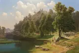 Max Haushofer, View of the Baumburg Monastery from the Alz River, kolem roku 1840, oil on canvas