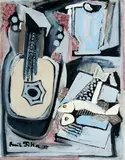Still life with lute by Emil Filla, 1927, oil and sand on canvas, sold Nov 2016