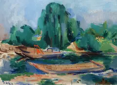Miloslav Holý, Pískařské lodě, 1929, olej na plátně
