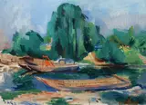 Miloslav Holý, Pískařské lodě, 1929, olej na plátně