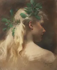 Vojtěch Hynais, Plavovláska, okolo roku 1900, pastel na papíře lepeném na plátně