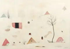 Václav Kiml, Bílá zasněžená, 1977, enkaustika na plátně lepeném na překližce