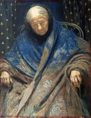 Max Švabinský, Grandmother in a scarf (Grandmother Dapeci with a plaid), 1903, ink pen and brush drawing, watecolour and with wash technique on paper