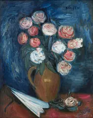 Bouquet of Roses with a Fan by Karel Černý, 1939, oil on cardboard, sold Nov 2017