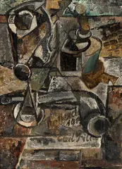 Emil Filla, Zátiší s dýmkou a sklenicí, 1914, olej na dřevě