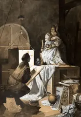 Alphonse Mucha, Painter with Madonna, second half of the 1880s, ink and white wash on paper