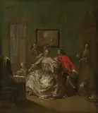 Norbert Grund, Galantní scéna olej na měděném plechu,, kolem roku 1750, olej na měděném plechu