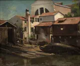 Heinrich Jakesch, Loděnice v Korčule, kolem roku 1900, olej na plátně