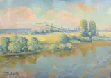 Krajina u Kunětické hory by Vaclav Radimsky, 30. léta. 20. století, olej na lepence, sold May 2018